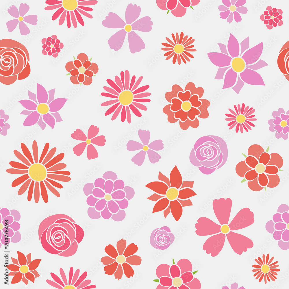 Pastel coloured background with flowers - seamless pattern. Mother's Day, Woman's Day and Valentine's Day. Vector.