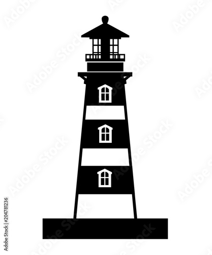 Black silhouette. Lighthouse building. Flat design style. Vector illustration isolated on white background