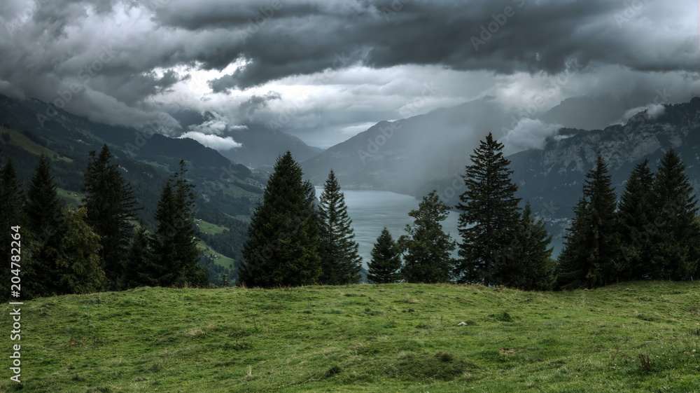 Moody Walensee shot from Flumserberg during stormy weather