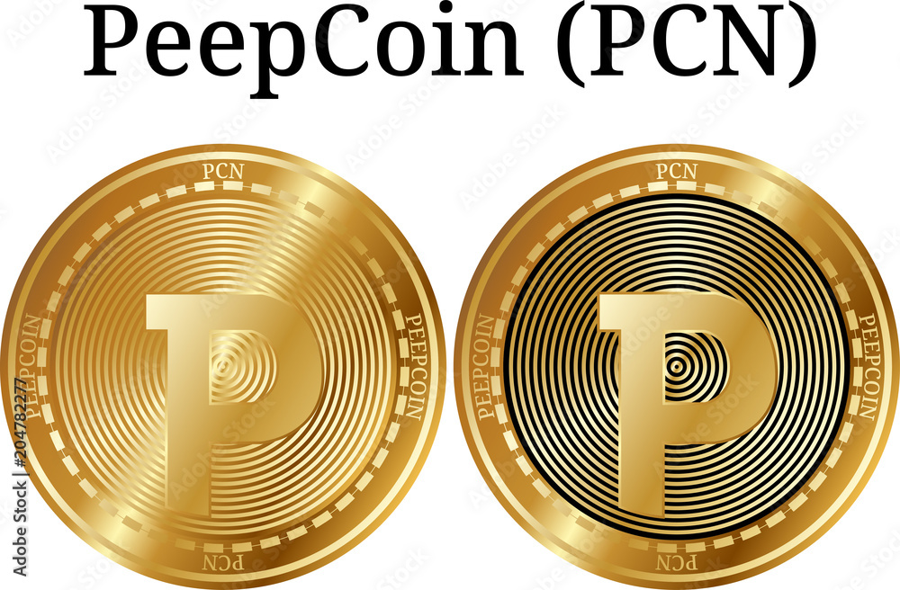 Set of physical golden coin PeepCoin (PCN) - obrazy, fototapety, plakaty 