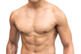 Close-up healthy muscular young man on white background