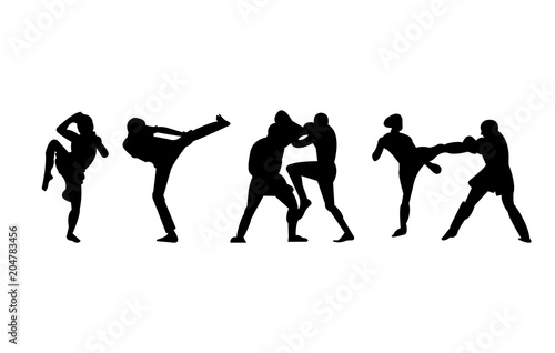 kickboxing  mma and muay thai kicks and punches silhouettes