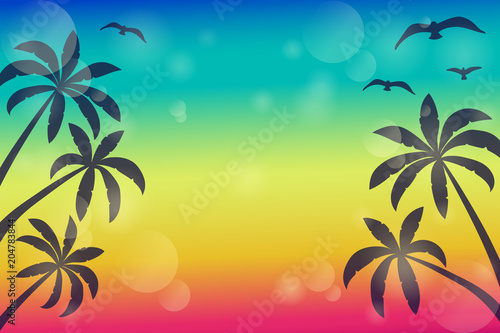 Colurful banner with palms and copyspace. Vector.
