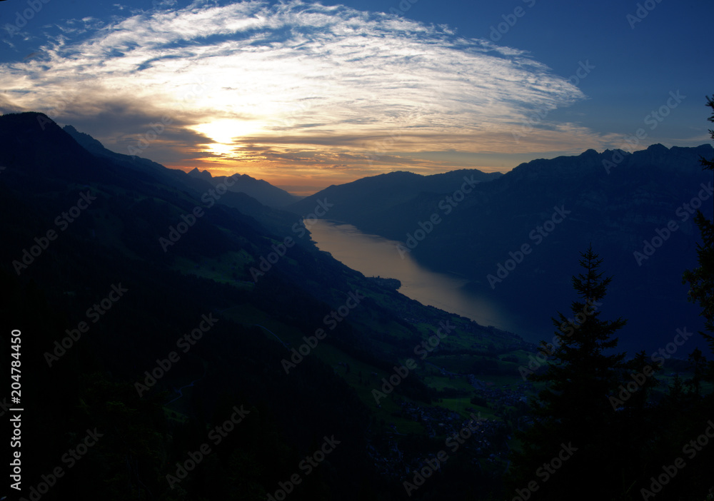 Walensee at Sunset from Flumserberg
