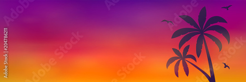 Colourful summer banner - layout with palms and copyspace. Vector.