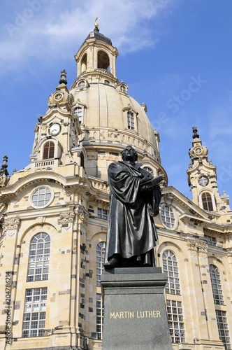 Frauenkirche mit Martin Luther, Dresden, Freistaat Sachsen, Deutschland, Europa ©  Egon Boemsch