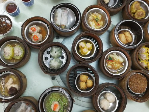 Chinese food in bamboo basket