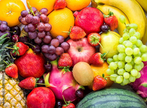 Fototapeta Naklejka Na Ścianę i Meble -  Fresh fruits.Assorted fruits colorful,clean eating,Fruit background