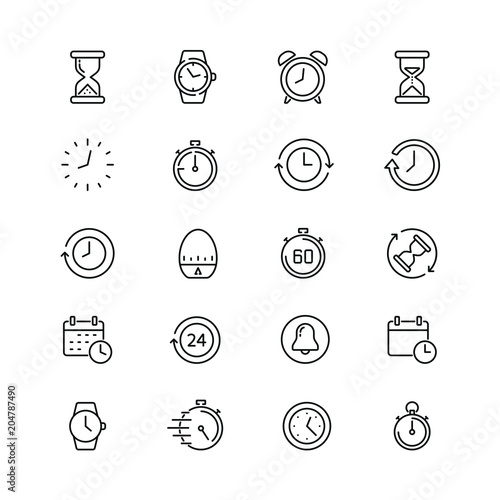 Time related icons: thin vector icon set, black and white kit