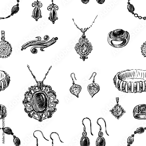 Seamless background of various jewelry