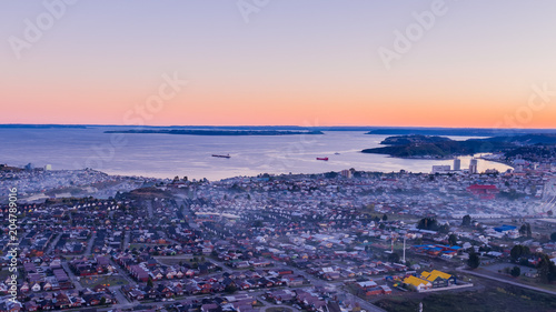 Overlooking the bay of the city of Puerto Montt, you can see several surrounding islands photo