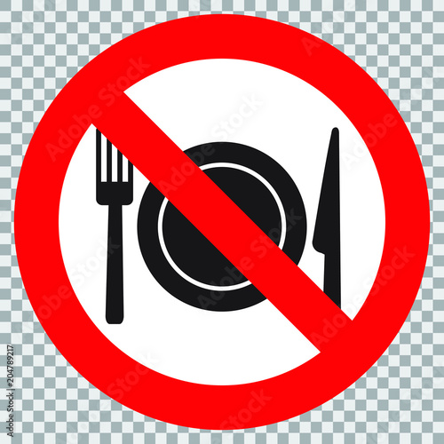 Do not eat sign. No eat and drink vector sign. No eating allowed sign. Red prohibition no food sign.