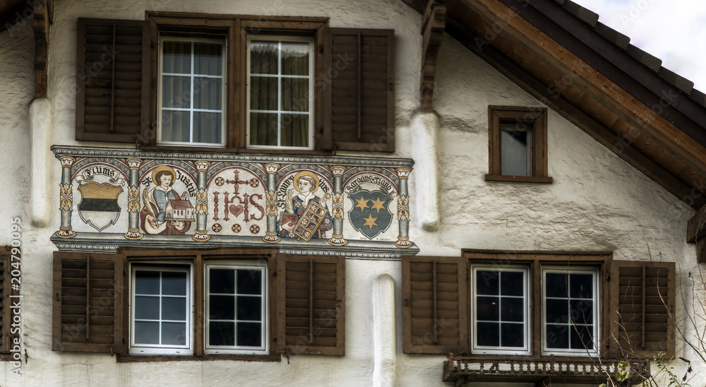 Detail of old house in Flums, Swiss Alps