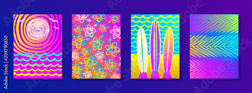 Set of summer holidays and vacation hand drawn multicolored background for posters or greeting card. Vector illustration.