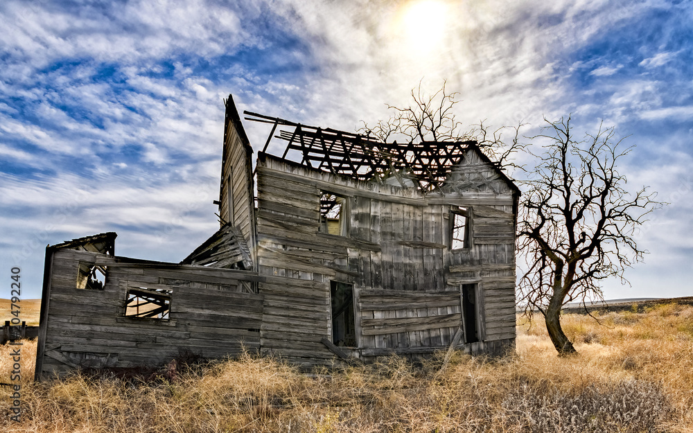 An abandoned farmhouse on McDermid Lane in Sherman County Oregon, is