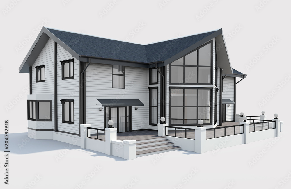 3d rendering of modern house isolated.Concept white wood.