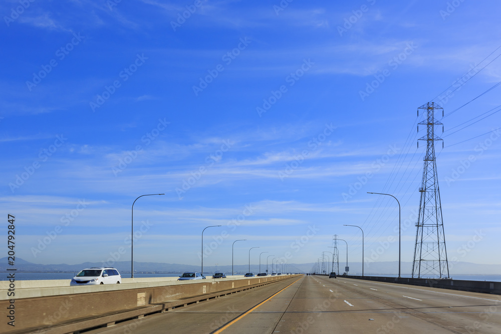 Driving on the San Mateo Bridge
