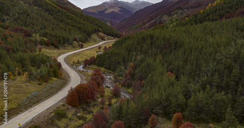 Carretera Austral seen from the heights, this part of the highway is located between Coyhaique and Villa Cerro Castillo in the Patagonia of Chile. April 2017 in the middle of autumn photo