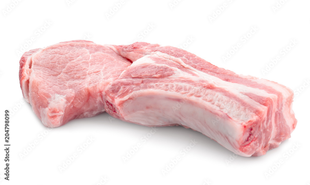 Raw rib eye steak on white background