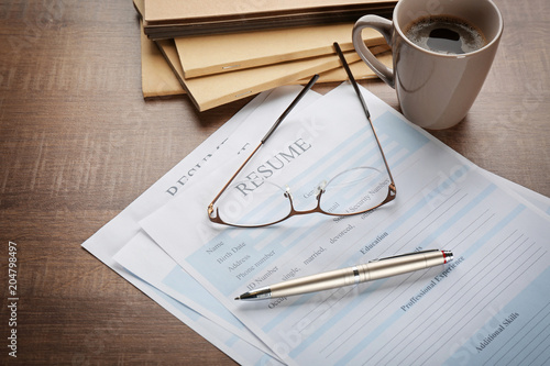 Resume forms, glasses and c...
