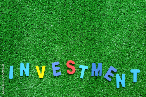 INVESTMENT wooden word on t...