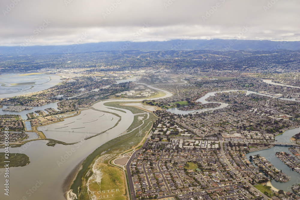 Aerial view of the beautiful Foster City near San Francisco