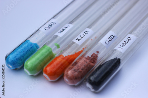 Structures of inorganic salts in test tubes.