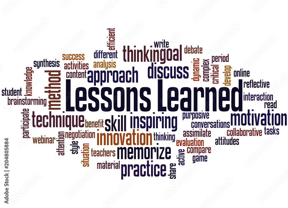 Lessons Learned word cloud, Stock vector