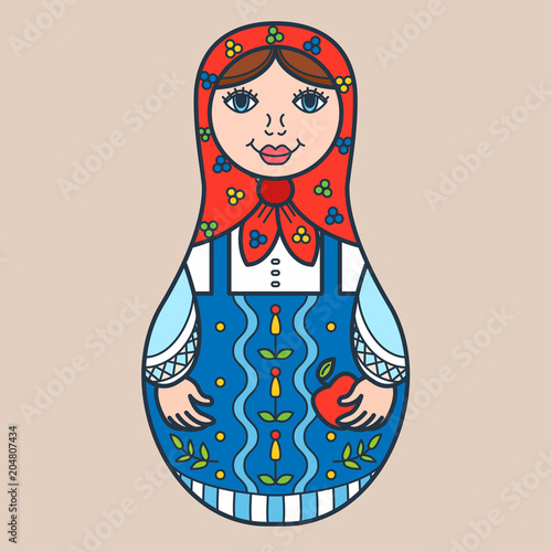 Russian traditional nested doll (matryoshka). Symbol of Russia. Template for style design.  