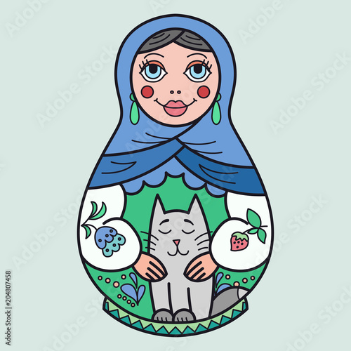 Russian traditional nested doll (matryoshka). Symbol of Russia. Template for style design.  