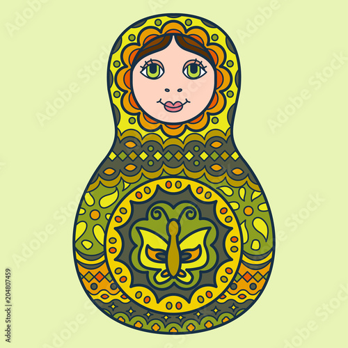 Russian traditional nested doll (matryoshka). Symbol of Russia. Template for style design.  