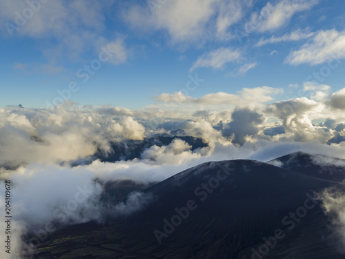 Valleys of the Andes mountain range covered with clouds in the morning