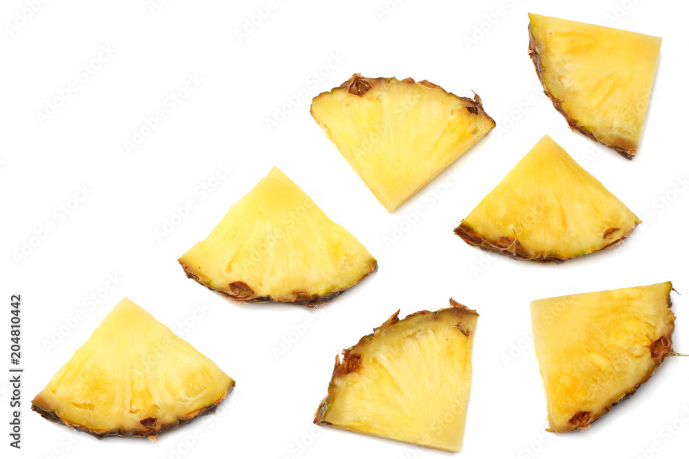 healthy background. pineapple slices isolated on white background top view healthy background. pineapple slices isolated on white background top view