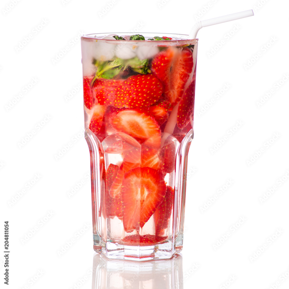 Glass strawberry lemonade with mint Glass strawberry lemonade with mint