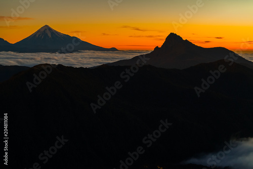 sunset landscape, on the heights of Antillanca Volcano, you can see a sea of clouds