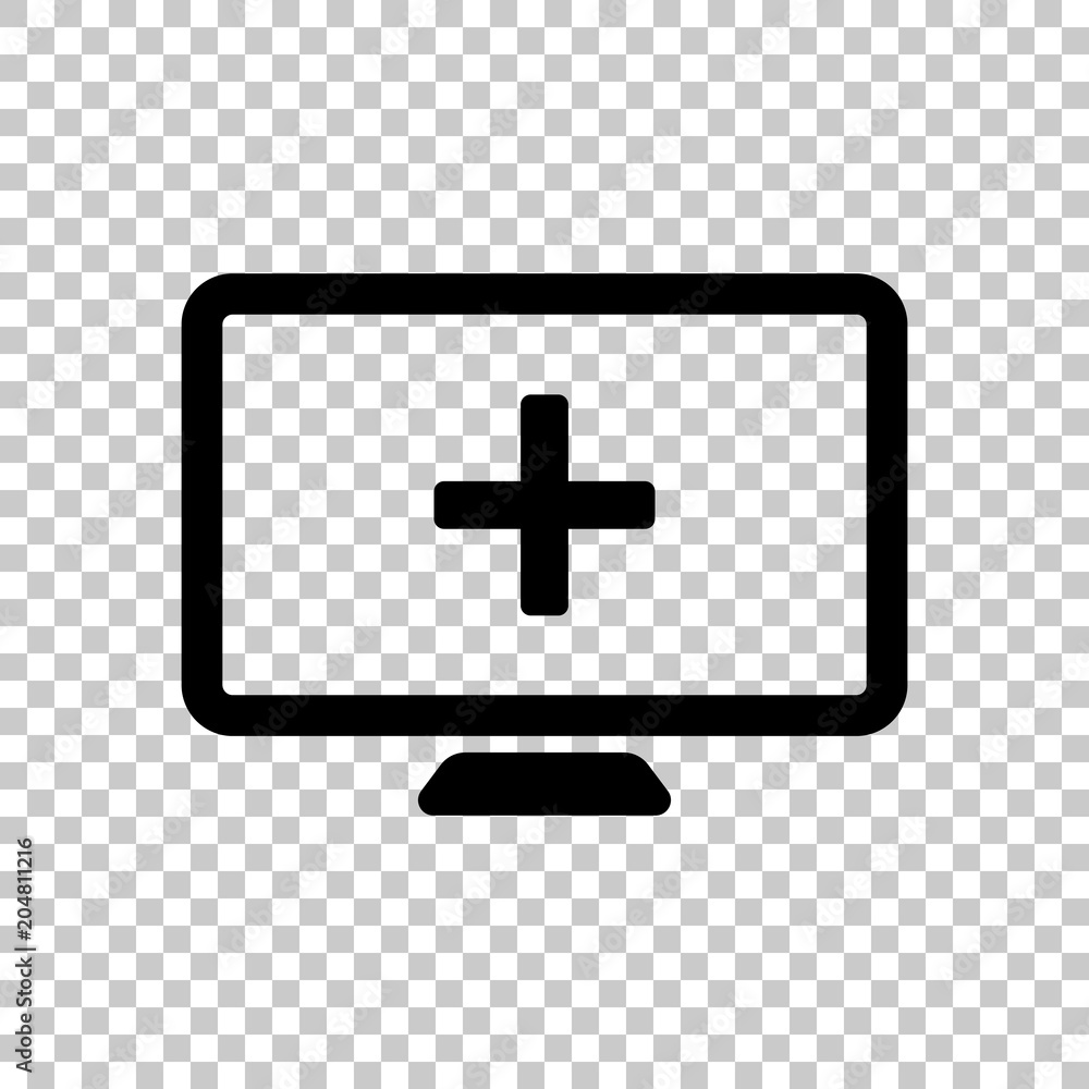 Obraz premium computer and medical cross, medical site. simple icon. On transparent background.