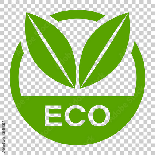 Eco label badge vector icon in flat style. Organic product stamp illustration on isolated transparent background. Eco natural food concept.