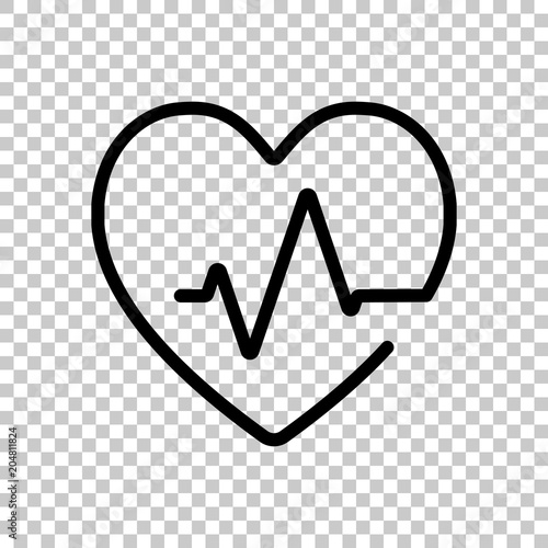 Heart and pulse line. One line style. Linear icon with thin outline. On transparent background.