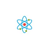 Vector illustration. Atom icon. Proton and electron and orbits. Colour icon. Science icon.