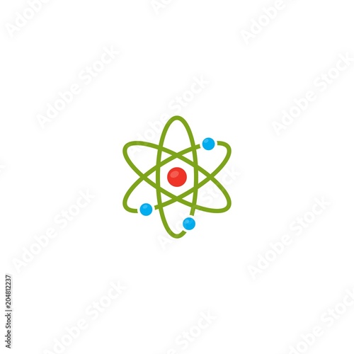 Vector illustration. Atom icon. Proton and electron and orbits. Colour icon. Science icon.