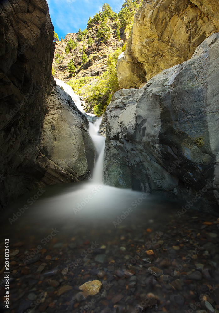 Small waterfall in caldera of Taburiente, island of La Palma, Canary Islands
