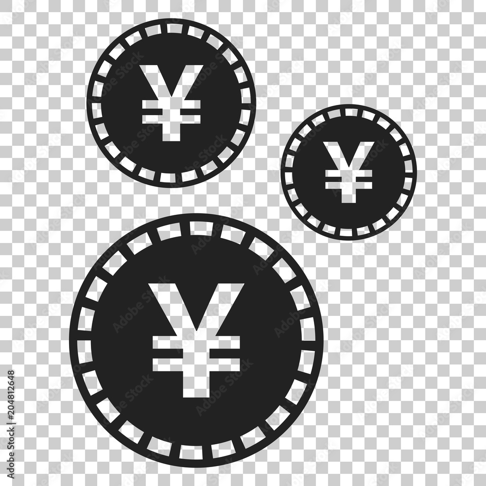 Fototapeta premium Yen, yuan money currency vector icon in flat style. Yen coin symbol illustration on isolated transparent background. Asia money business concept.