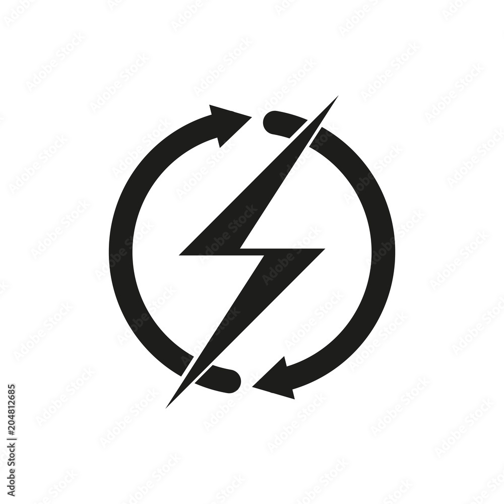Vector illustration. Electricity saving icon. Electric bolt and refresh sign. Recycle electricity sign. Vector illustration. Electricity saving icon. Electric bolt and refresh sign. Recycle electricity sign.