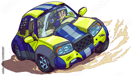 Vector Cartoon Rally Car Spinning Out or Drifting
