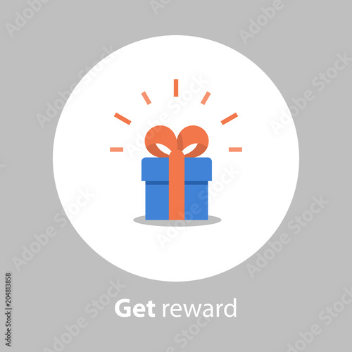 Reward and incentive concept, loyalty program, redeem gift, flat icon