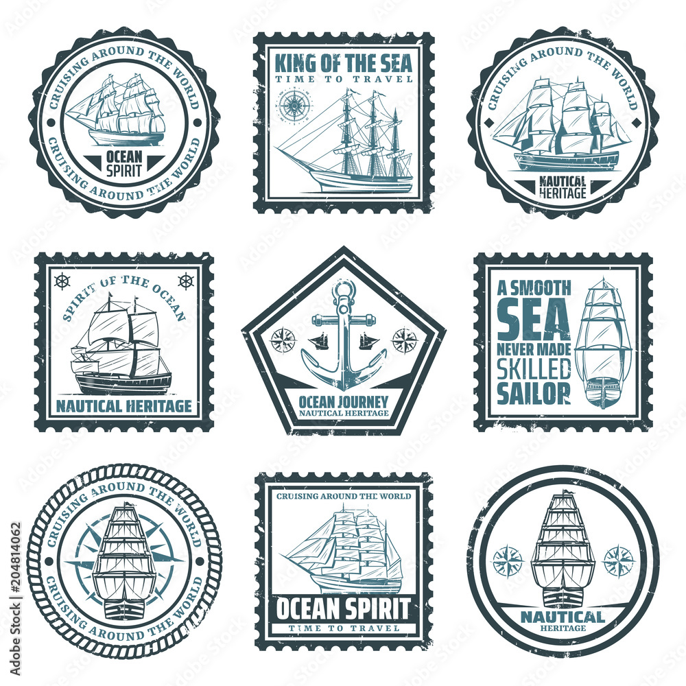 Obraz premium Vintage Ships And Vessels Stamps Set