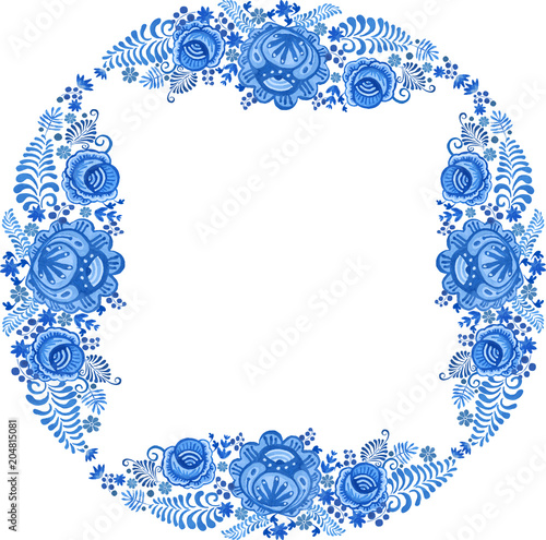 blue gzhel painting ornament vector 