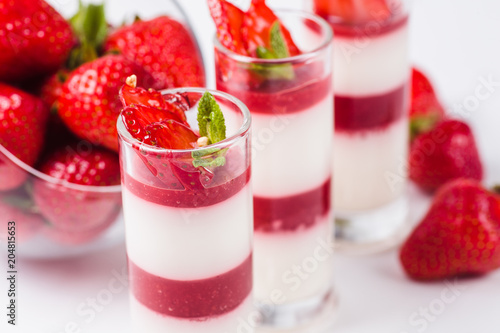 Wallpaper Mural Strawberry Panna Cotta on a white background (close) Torontodigital.ca