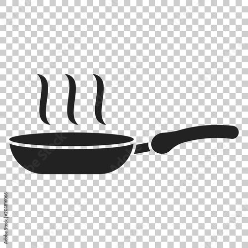 Frying pan icon in flat style. Cooking pan illustration on isolated transparent background. Skillet kitchen equipment business concept.