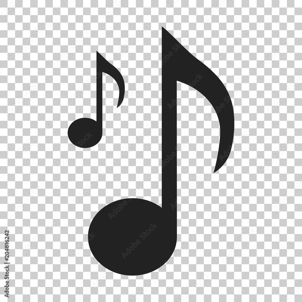 Music note icon in flat style. Sound media illustration on isolated transparent background. Audio note business concept. Music note icon in flat style. Sound media illustration on isolated transparent background. Audio note business concept.